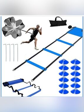 Blue Agility Training Ladder and Cone Set football tennis legs workout carry bag